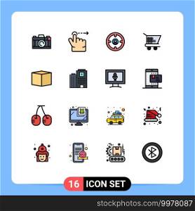 User Interface Pack of 16 Basic Flat Color Filled Lines of hospital, cargo, find, box, trolley ecommerce Editable Creative Vector Design Elements