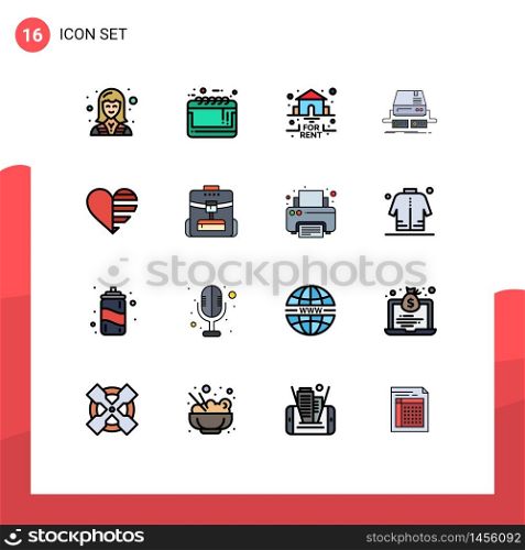 User Interface Pack of 16 Basic Flat Color Filled Lines of pad, game, sale advertisement, console, real Editable Creative Vector Design Elements