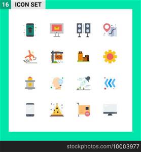 User Interface Pack of 16 Basic Flat Colors of business, location, service, beach, speaker Editable Pack of Creative Vector Design Elements