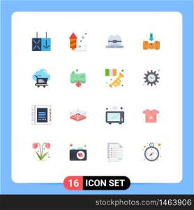 User Interface Pack of 16 Basic Flat Colors of cart, shopping, hat, arrow, money Editable Pack of Creative Vector Design Elements