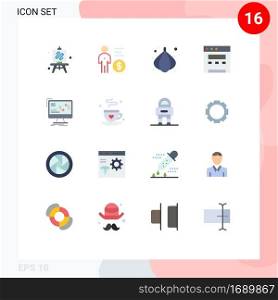 User Interface Pack of 16 Basic Flat Colors of computer, information, food, sync, website Editable Pack of Creative Vector Design Elements