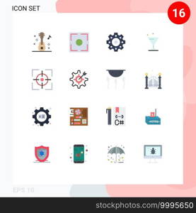 User Interface Pack of 16 Basic Flat Colors of configure, focus, mechanical, crosshair, water Editable Pack of Creative Vector Design Elements