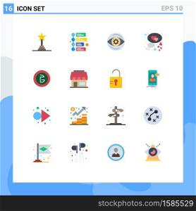 User Interface Pack of 16 Basic Flat Colors of currency, bangladesh, eye, bubble, heart Editable Pack of Creative Vector Design Elements