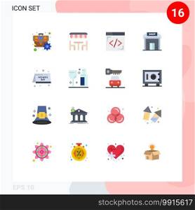 User Interface Pack of 16 Basic Flat Colors of date, shop, coding, market, business Editable Pack of Creative Vector Design Elements