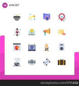 User Interface Pack of 16 Basic Flat Colors of diet, pin, right, location, globe Editable Pack of Creative Vector Design Elements