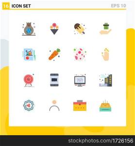 User Interface Pack of 16 Basic Flat Colors of document, ecommerce, dessert, present, gift Editable Pack of Creative Vector Design Elements