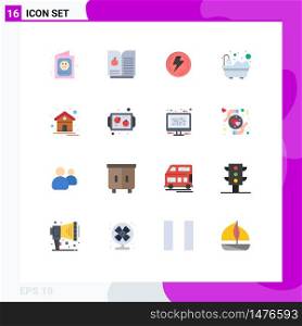 User Interface Pack of 16 Basic Flat Colors of homepage, contact, light, shower, bathroom Editable Pack of Creative Vector Design Elements