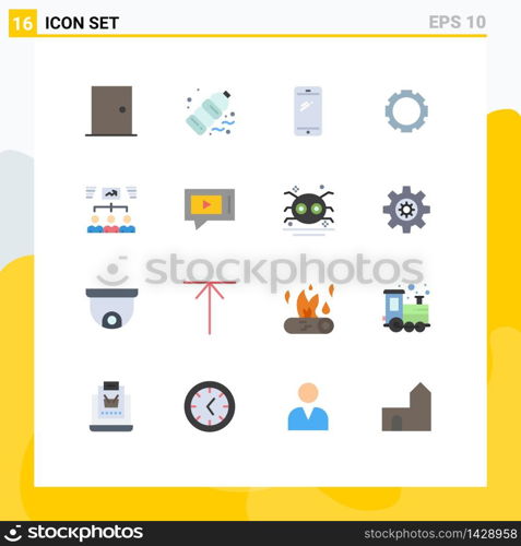 User Interface Pack of 16 Basic Flat Colors of instagram, gear, pollution, iphone, mobile Editable Pack of Creative Vector Design Elements