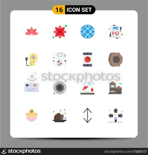 User Interface Pack of 16 Basic Flat Colors of knowledge, ability, globe, boosting, love Editable Pack of Creative Vector Design Elements