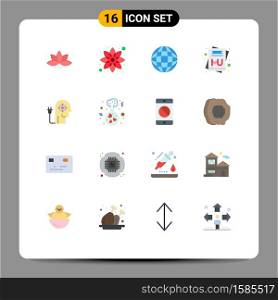 User Interface Pack of 16 Basic Flat Colors of knowledge, ability, globe, boosting, love Editable Pack of Creative Vector Design Elements