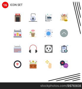 User Interface Pack of 16 Basic Flat Colors of level, audio, magazine, gift box, cyber Editable Pack of Creative Vector Design Elements