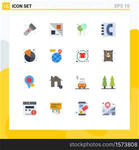 User Interface Pack of 16 Basic Flat Colors of pie, chart, fly, information, contact us Editable Pack of Creative Vector Design Elements