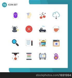 User Interface Pack of 16 Basic Flat Colors of spa, natural, head, download, cloud Editable Pack of Creative Vector Design Elements