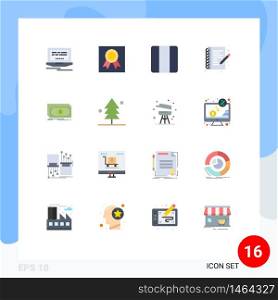 User Interface Pack of 16 Basic Flat Colors of transfer, money, grid, note book, hobby Editable Pack of Creative Vector Design Elements