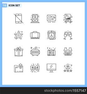 User Interface Pack of 16 Basic Outlines of beach, list, window, documents, wedding Editable Vector Design Elements