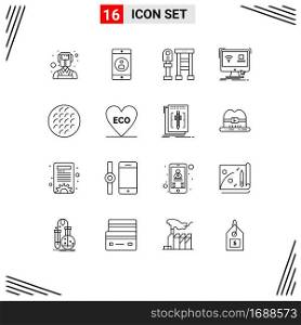 User Interface Pack of 16 Basic Outlines of belgian, smart, bus, remote, computer Editable Vector Design Elements