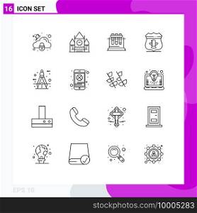 User Interface Pack of 16 Basic Outlines of circle, security, lab, american, sheild Editable Vector Design Elements
