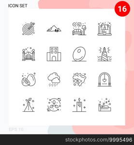 User Interface Pack of 16 Basic Outlines of city, real, tree, house, lump Editable Vector Design Elements