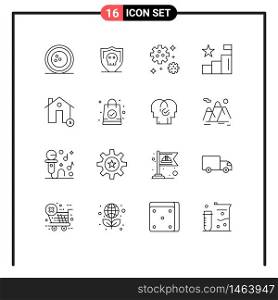 User Interface Pack of 16 Basic Outlines of coin, positions, plain, graph, analysis Editable Vector Design Elements