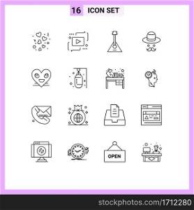User Interface Pack of 16 Basic Outlines of day, avatar, media, sound, instrument Editable Vector Design Elements