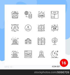 User Interface Pack of 16 Basic Outlines of decoy, text, close, font, e Editable Vector Design Elements