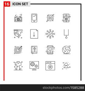 User Interface Pack of 16 Basic Outlines of electronic, responsive, iphone, software, app Editable Vector Design Elements