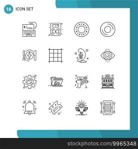 User Interface Pack of 16 Basic Outlines of energy, hardware, bakery, gadget, devices Editable Vector Design Elements