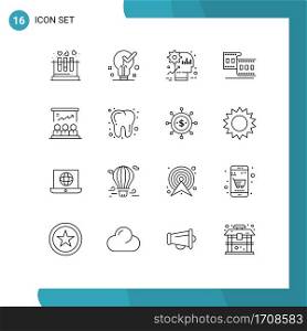 User Interface Pack of 16 Basic Outlines of film, camera, ok, productivity, mind Editable Vector Design Elements