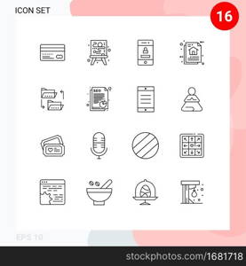 User Interface Pack of 16 Basic Outlines of folder, document, locked, data architecture, architecture Editable Vector Design Elements