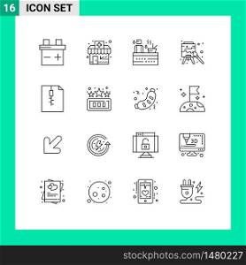 User Interface Pack of 16 Basic Outlines of fun, zip, wellness, document, paint Editable Vector Design Elements