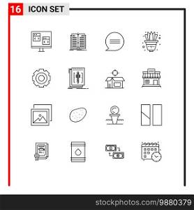 User Interface Pack of 16 Basic Outlines of general, decorate, book, pot, flower Editable Vector Design Elements