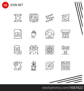 User Interface Pack of 16 Basic Outlines of hand, file, celebrations, document, star Editable Vector Design Elements
