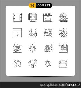 User Interface Pack of 16 Basic Outlines of layout, grid, device, arrange, coin Editable Vector Design Elements