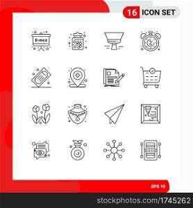 User Interface Pack of 16 Basic Outlines of limited, cyber, sweets, time, tool Editable Vector Design Elements