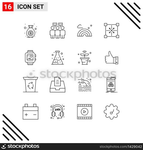 User Interface Pack of 16 Basic Outlines of love, handwatch, spring, shape, development Editable Vector Design Elements