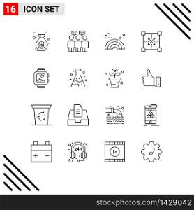 User Interface Pack of 16 Basic Outlines of love, handwatch, spring, shape, development Editable Vector Design Elements