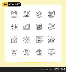 User Interface Pack of 16 Basic Outlines of machine, down, eco, education, notes Editable Vector Design Elements