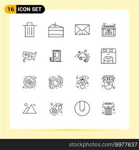 User Interface Pack of 16 Basic Outlines of map, may, food, labor, calendar Editable Vector Design Elements
