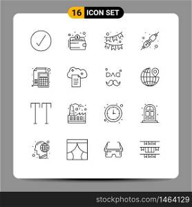 User Interface Pack of 16 Basic Outlines of math, calculator, celebration, accounting, plug Editable Vector Design Elements
