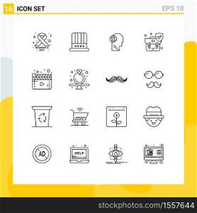 User Interface Pack of 16 Basic Outlines of movie, shield, globe, security, handbag Editable Vector Design Elements
