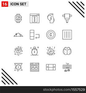 User Interface Pack of 16 Basic Outlines of nature, hill, web page, jackhammer, obstetrics Editable Vector Design Elements