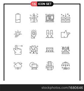 User Interface Pack of 16 Basic Outlines of office, archive drawer, travelling, archive, script Editable Vector Design Elements
