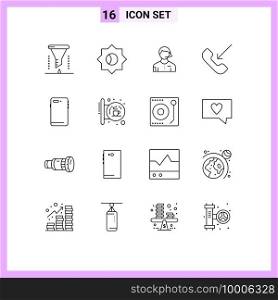User Interface Pack of 16 Basic Outlines of phone, outgoing, arbiter, mobile, referee Editable Vector Design Elements