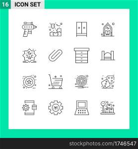 User Interface Pack of 16 Basic Outlines of prayer, muslim, piece, islam, home Editable Vector Design Elements