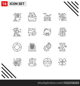 User Interface Pack of 16 Basic Outlines of running, exercise, car, heart, hands Editable Vector Design Elements