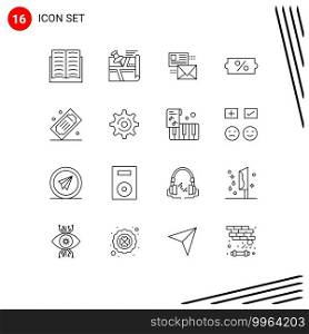 User Interface Pack of 16 Basic Outlines of sale, discount, map, mail, mail Editable Vector Design Elements