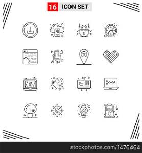 User Interface Pack of 16 Basic Outlines of setting, code, internet, api, time Editable Vector Design Elements