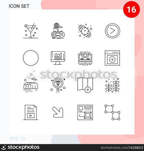 User Interface Pack of 16 Basic Outlines of signal, user, online, right, arrow Editable Vector Design Elements