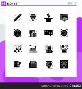 User Interface Pack of 16 Basic Solid Glyphs of attention, fie, budget, storage, plant Editable Vector Design Elements