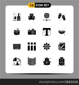 User Interface Pack of 16 Basic Solid Glyphs of business, slippers, connect, footwear, beach Editable Vector Design Elements